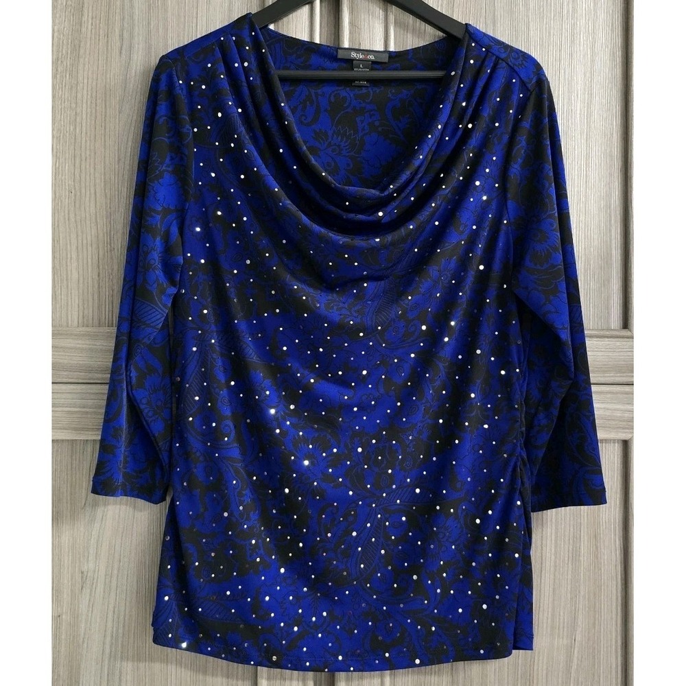 Style And Company Womens Top Large LS Cowl Neck Sequins